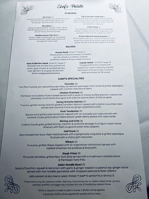 Menu Chef's Palette Restaurant - 24