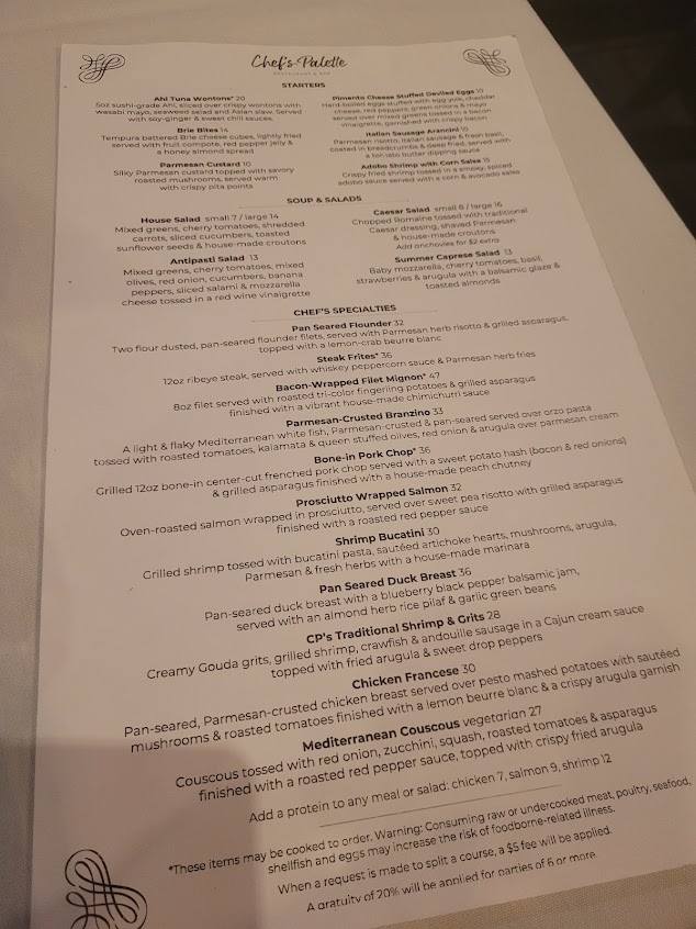Menu Chef's Palette Restaurant - 22