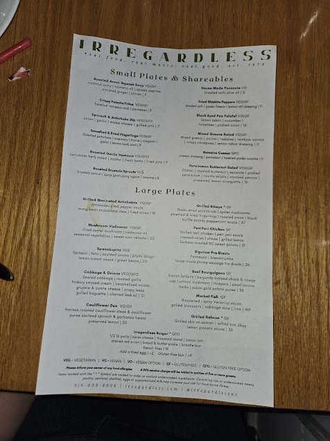 Menu Irregardless - 27