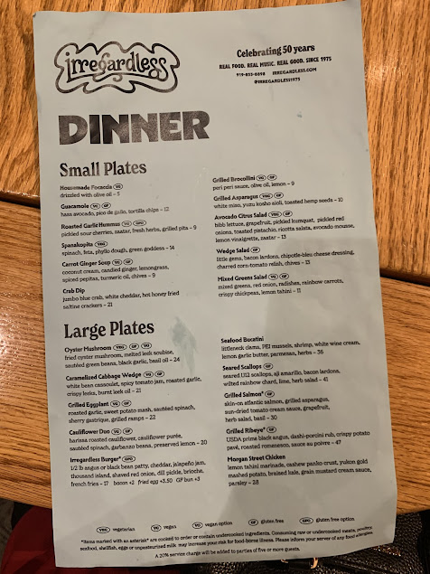 Menu Irregardless - 23