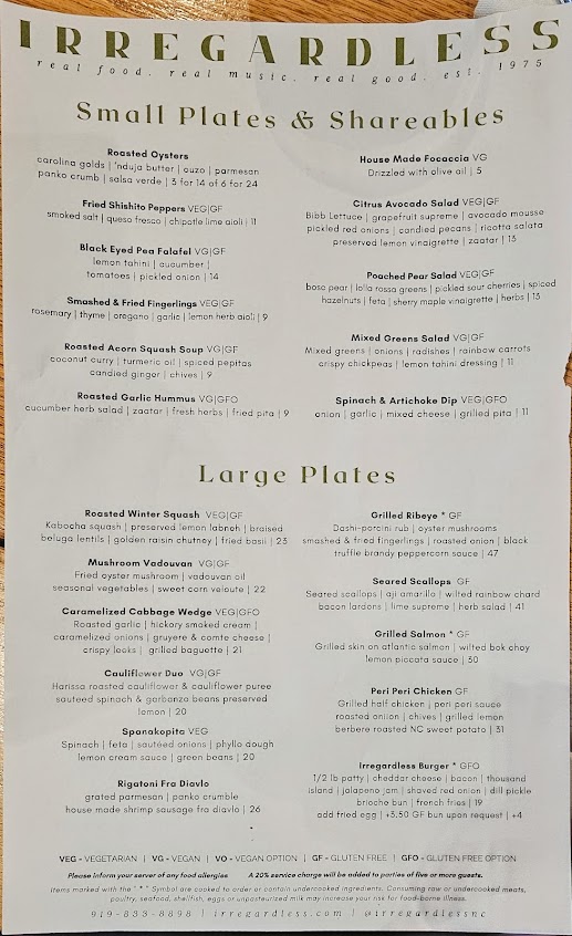 Menu Irregardless - 21