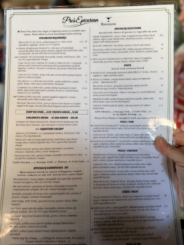 Menu Pro's Epicurean Ristorante - 22