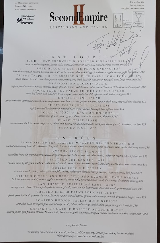Menu Second Empire Restaurant And Tavern - 29