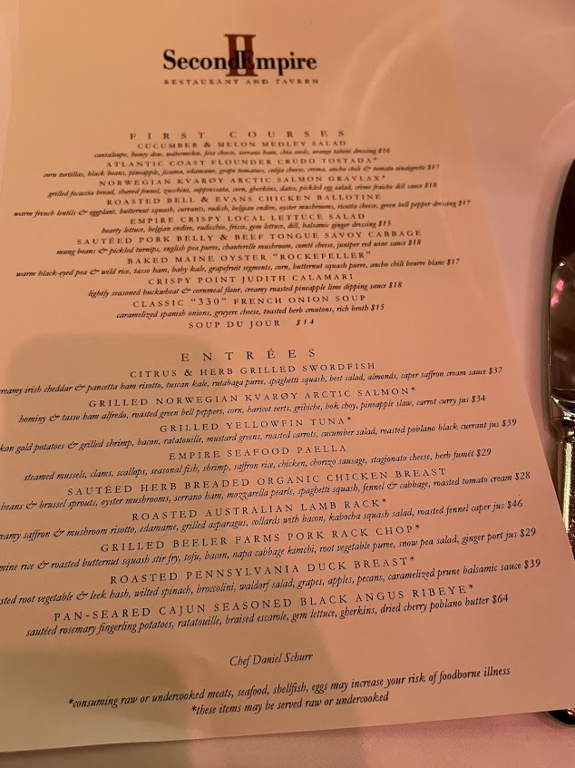 Menu Second Empire Restaurant And Tavern - 24