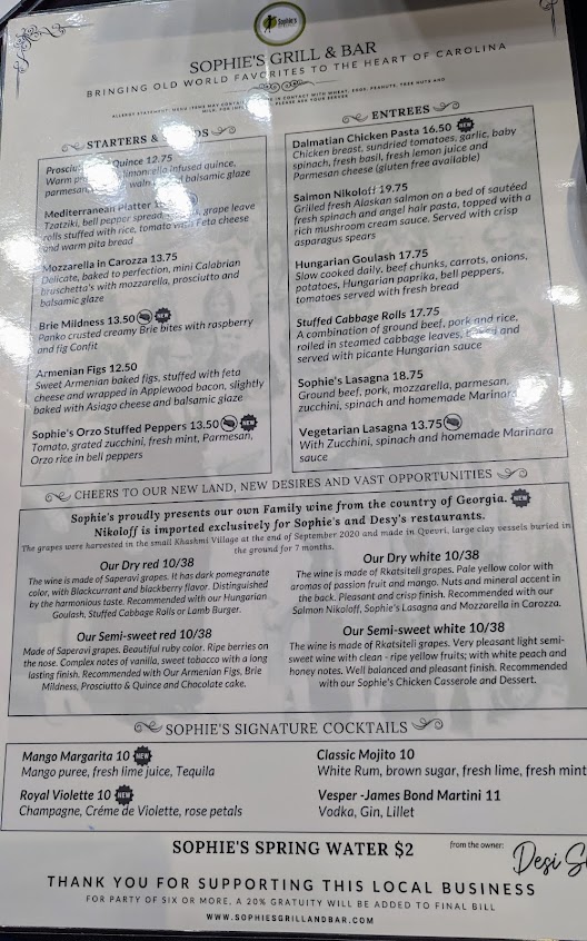Menu Sophie's Grill And Bar - 25