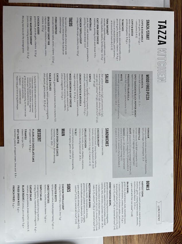 Menu Tazza Kitchen Stone Creek Village - 27